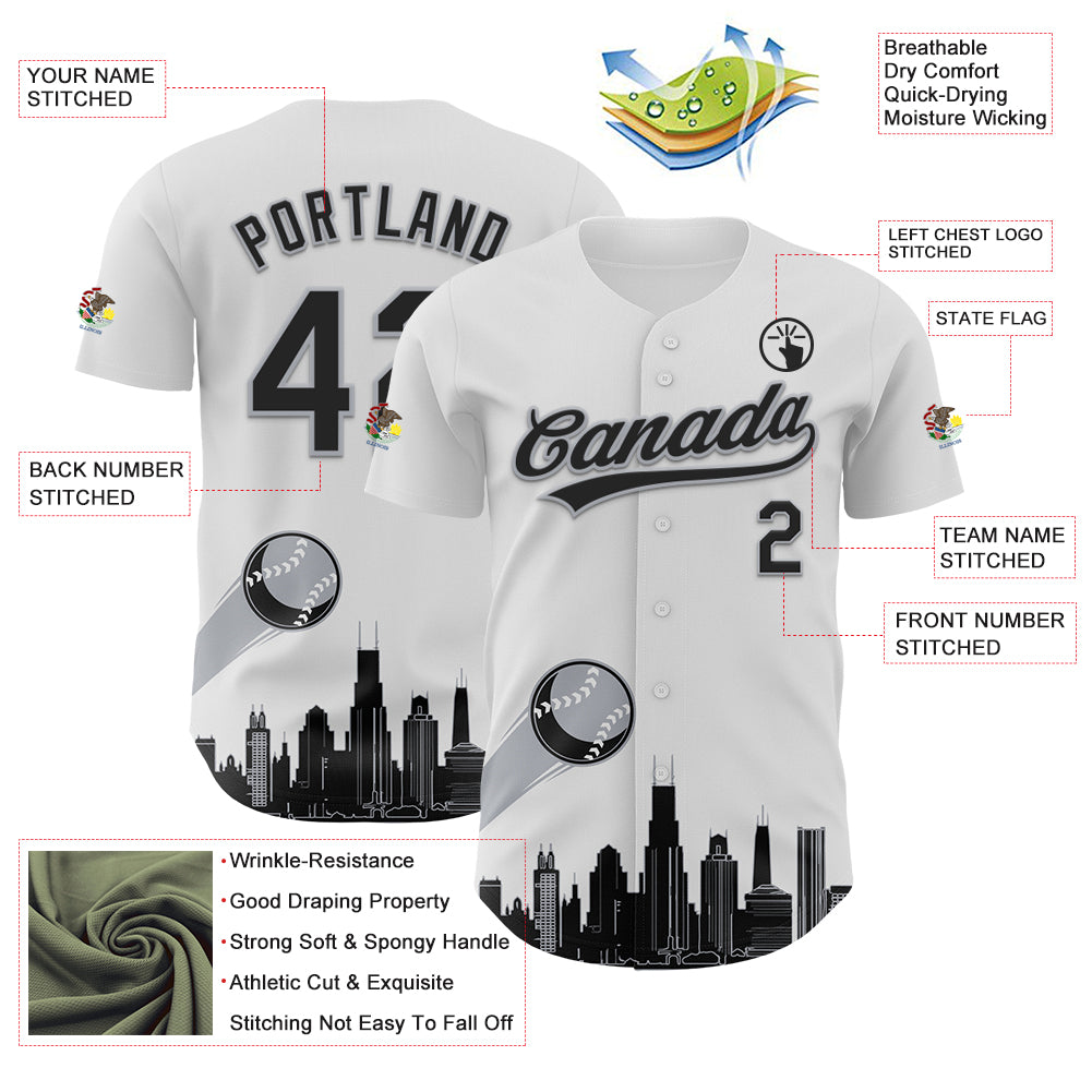 Custom White Black-Gray 3D Urban City Edition Sports Authentic Baseball Jersey