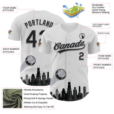 Custom White Black-Gray 3D Urban City Edition Sports Authentic Baseball Jersey