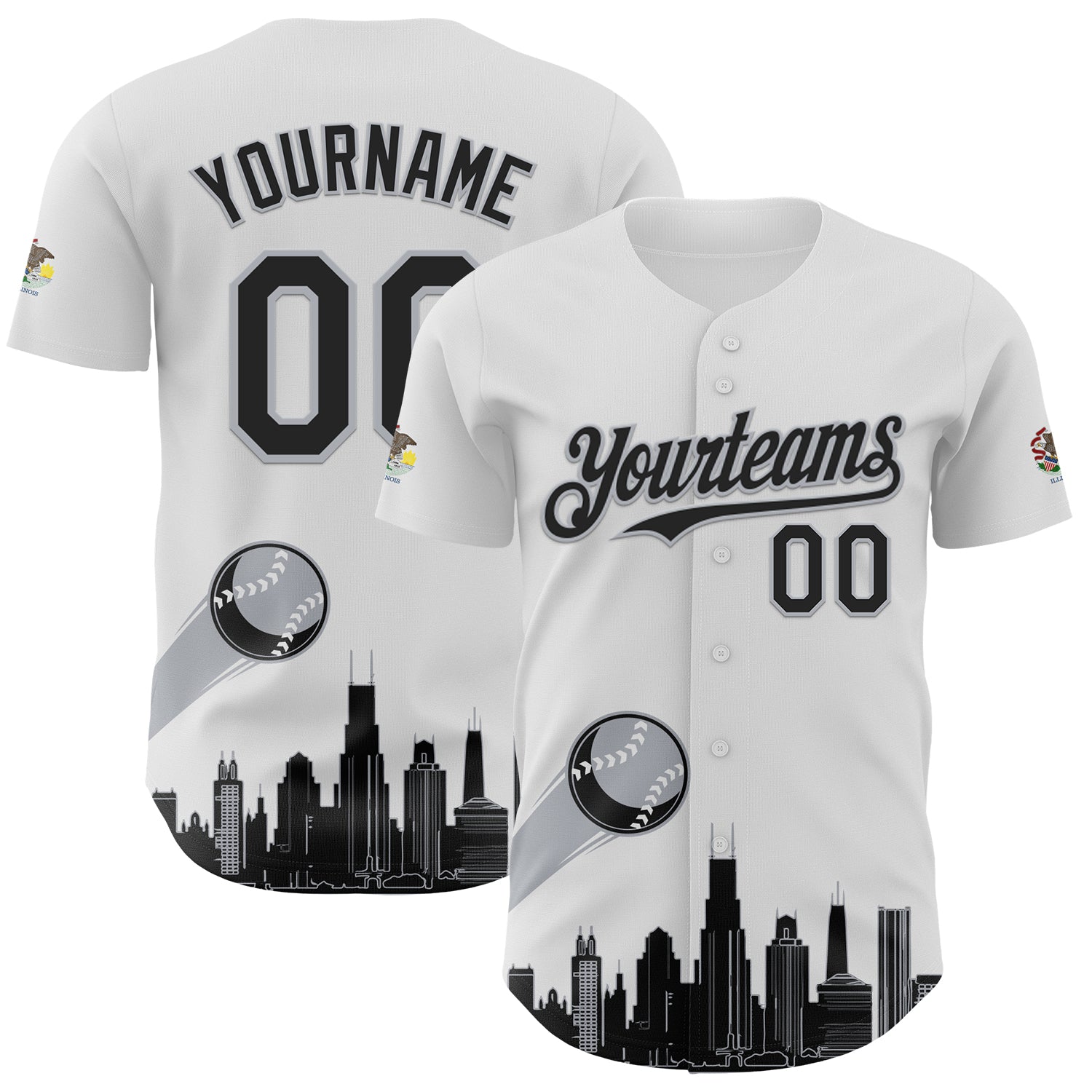 Custom White Black-Gray 3D Urban City Edition Sports Authentic Baseball Jersey