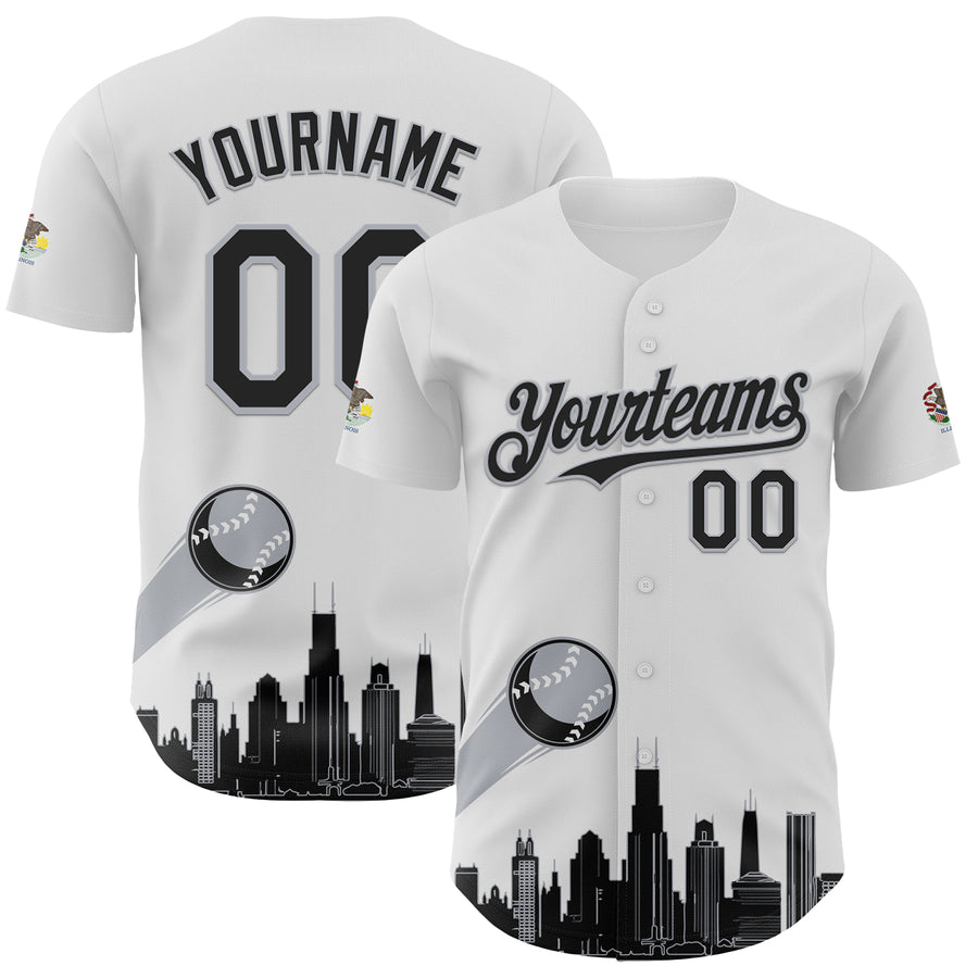 Custom White Black-Gray 3D Urban City Edition Sports Authentic Baseball Jersey