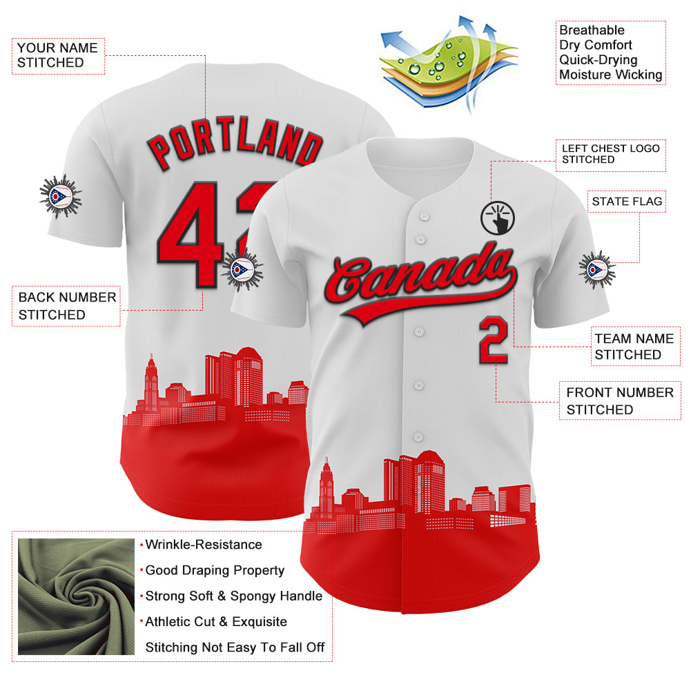 Custom White Fire Red-Black 3D Urban City Edition Sports Authentic Baseball Jersey