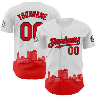 Custom White Fire Red-Black 3D Urban City Edition Sports Authentic Baseball Jersey