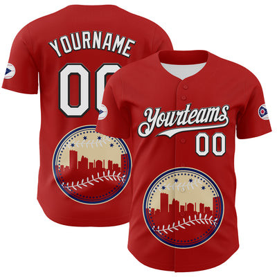 Custom Red White Blue Cream-Black 3D Urban City Edition Sports Authentic Baseball Jersey