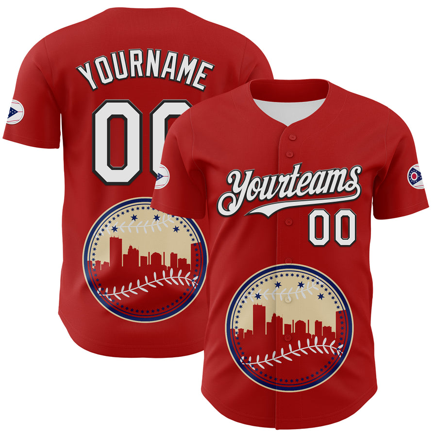Custom Red White Blue Cream-Black 3D Urban City Edition Sports Authentic Baseball Jersey