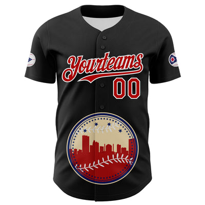 Custom Black Red Blue Cream-White 3D Urban City Edition Sports Authentic Baseball Jersey