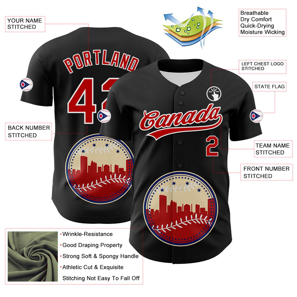 Custom Black Red Blue Cream-White 3D Urban City Edition Sports Authentic Baseball Jersey