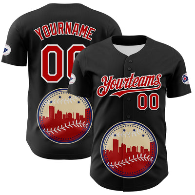 Custom Black Red Blue Cream-White 3D Urban City Edition Sports Authentic Baseball Jersey