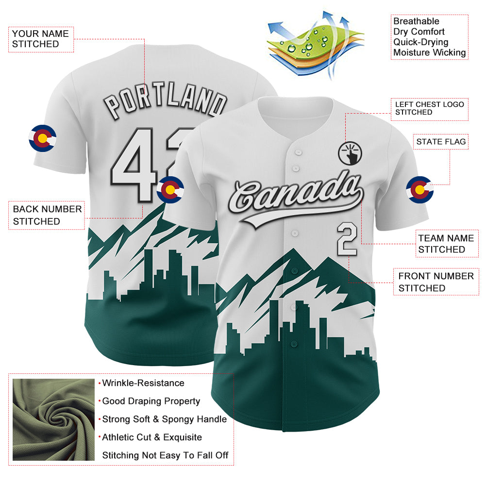Custom White Midnight Green-Black 3D Urban City Edition Sports Authentic Baseball Jersey