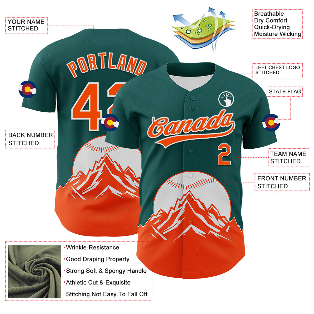 Custom Midnight Green Orange-White 3D Urban City Edition Sports Authentic Baseball Jersey