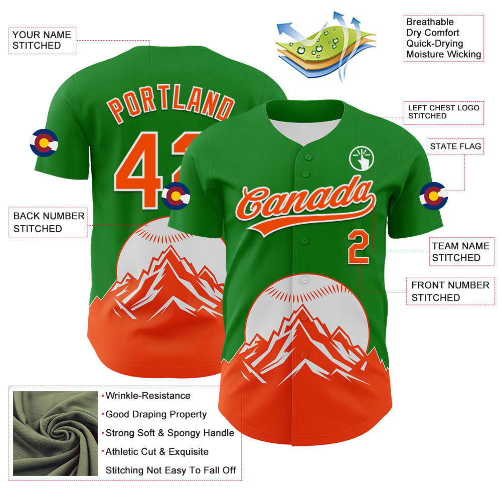 Custom Grass Green Orange-White 3D Urban City Edition Sports Authentic Baseball Jersey