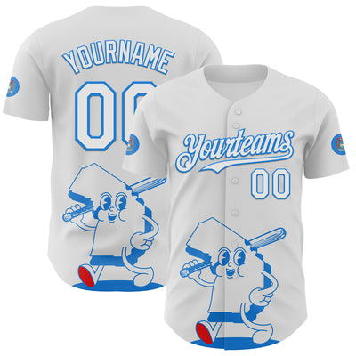 Custom White Electric Blue-Red 3D Urban City Edition Sports Authentic Baseball Jersey