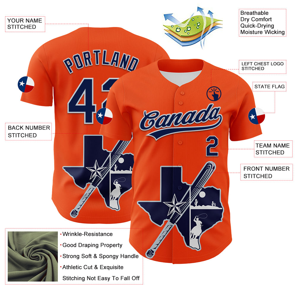 Custom Orange Navy Silver-White 3D Urban City Edition Sports Authentic Baseball Jersey