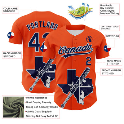 Custom Orange Navy Silver-White 3D Urban City Edition Sports Authentic Baseball Jersey
