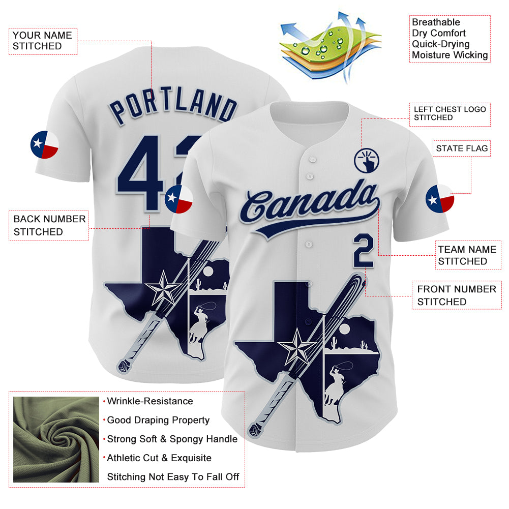 Custom White Navy-Silver 3D Urban City Edition Sports Authentic Baseball Jersey
