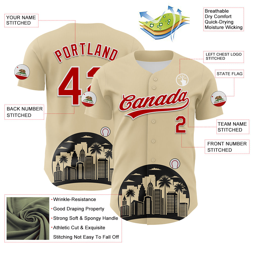 Custom Cream Red Black-White 3D Urban City Edition Sports Authentic Baseball Jersey