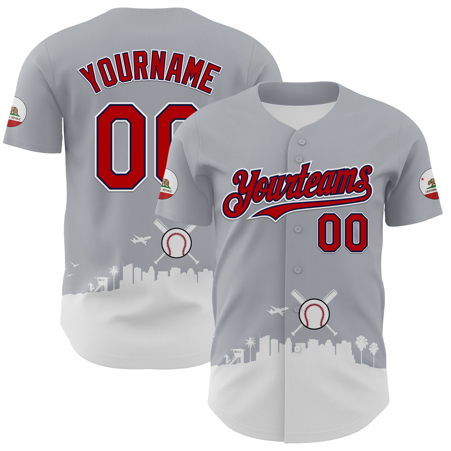 Custom Gray Red Black Navy-White 3D Urban City Edition Sports Authentic Baseball Jersey