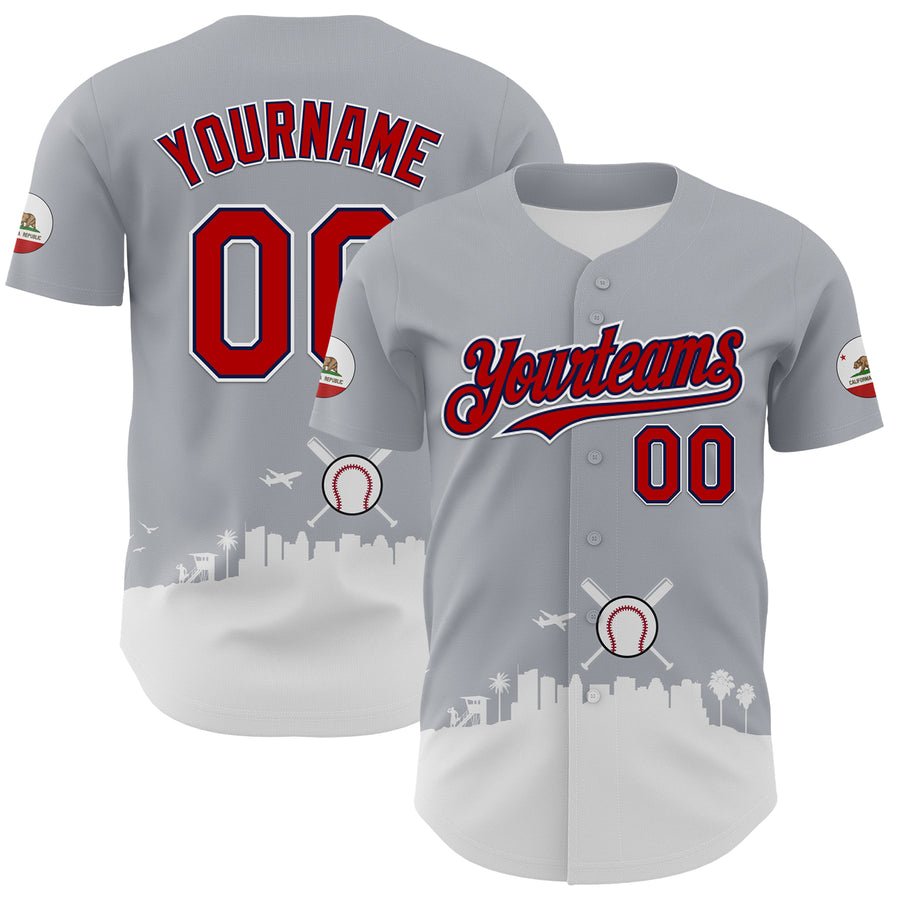 Custom Gray Red Black Navy-White 3D Urban City Edition Sports Authentic Baseball Jersey