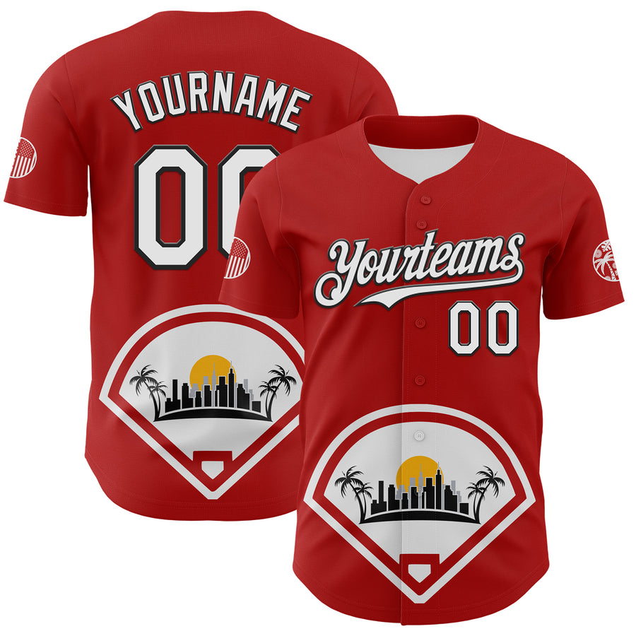 Custom Red White Gray Yellow-Black 3D Urban City Edition Sports Authentic Baseball Jersey