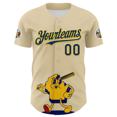 Custom Cream US Navy Blue Yellow-Red 3D Urban City Edition Sports Authentic Baseball Jersey