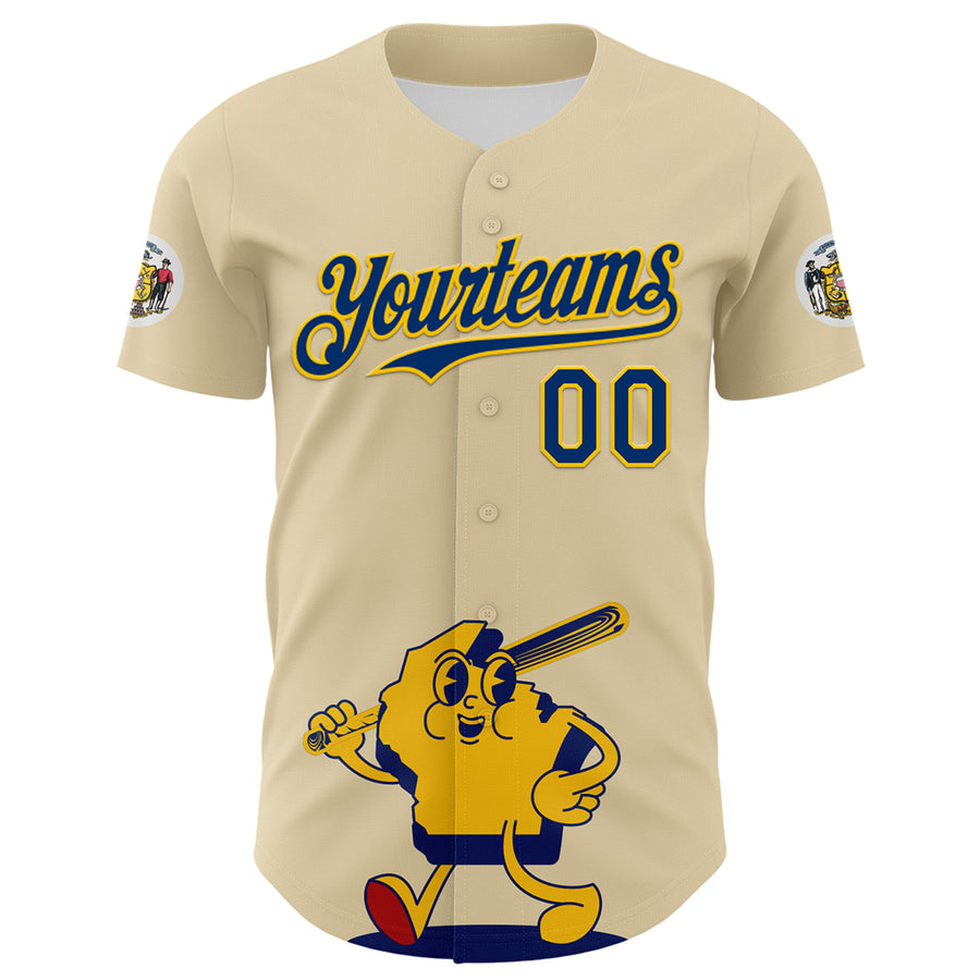 Custom Cream US Navy Blue Yellow-Red 3D Urban City Edition Sports Authentic Baseball Jersey