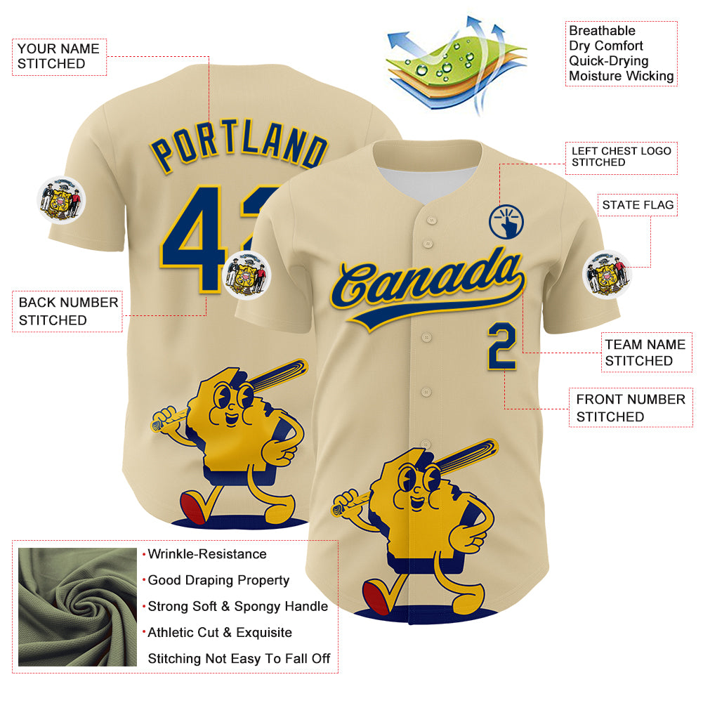 Custom Cream US Navy Blue Yellow-Red 3D Urban City Edition Sports Authentic Baseball Jersey
