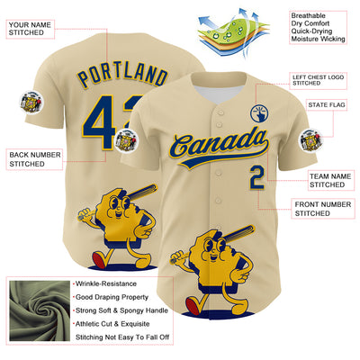 Custom Cream US Navy Blue Yellow-Red 3D Urban City Edition Sports Authentic Baseball Jersey