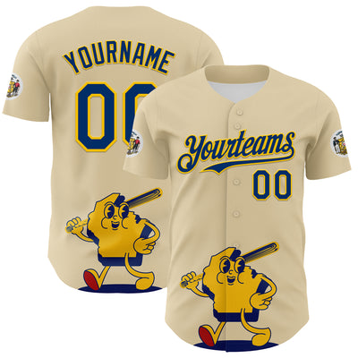 Custom Cream US Navy Blue Yellow-Red 3D Urban City Edition Sports Authentic Baseball Jersey
