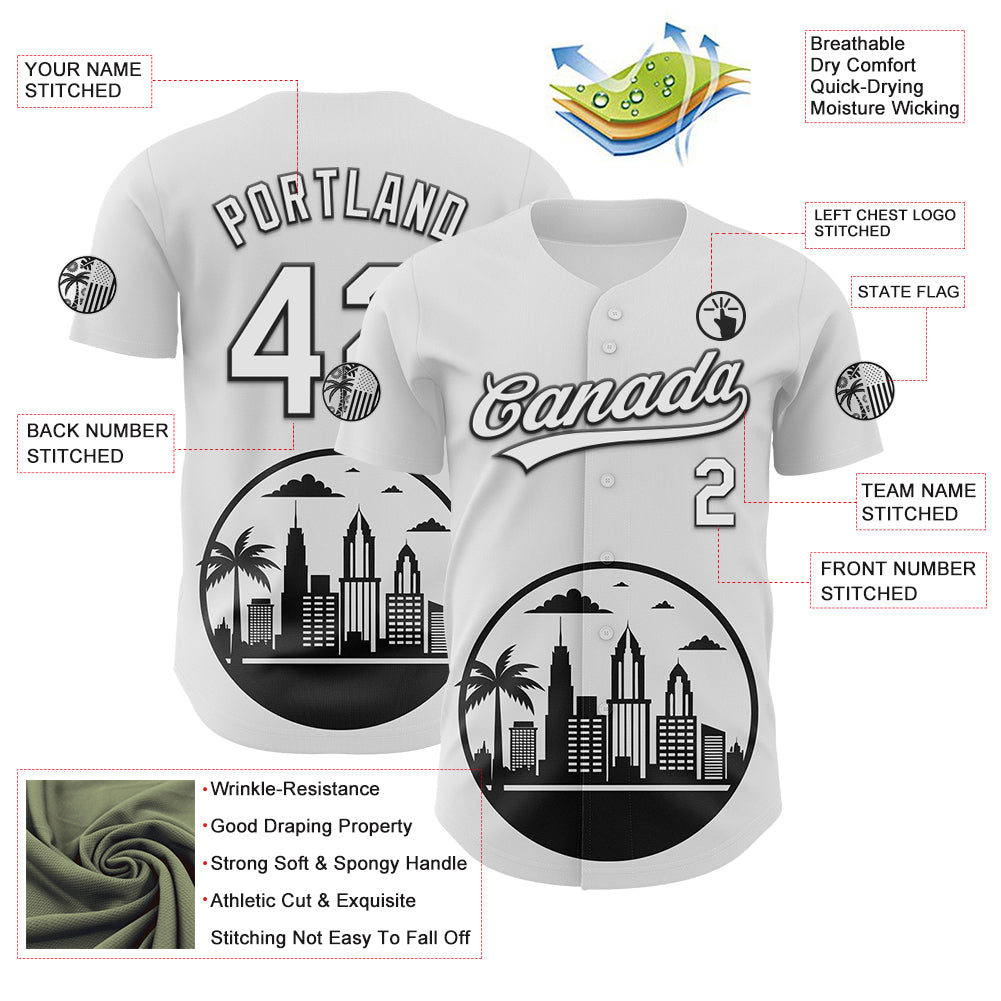 Custom White Black-Gray 3D Urban City Edition Sports Authentic Baseball Jersey