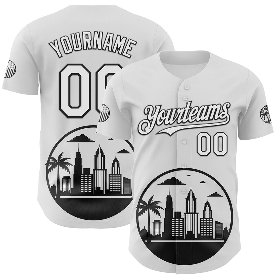 Custom White Black-Gray 3D Urban City Edition Sports Authentic Baseball Jersey
