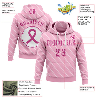 Custom Light Pink Pink-White 3D Pink Ribbon Breast Cancer Awareness Women Health Care Support Sports Pullover Sweatshirt Hoodie