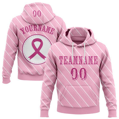 Custom Light Pink Pink-White 3D Pink Ribbon Breast Cancer Awareness Women Health Care Support Sports Pullover Sweatshirt Hoodie