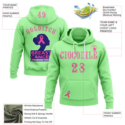 Custom Pea Green Pink Blue-White 3D Pink Ribbon Breast Cancer Awareness Women Health Care Support Sports Pullover Sweatshirt Hoodie