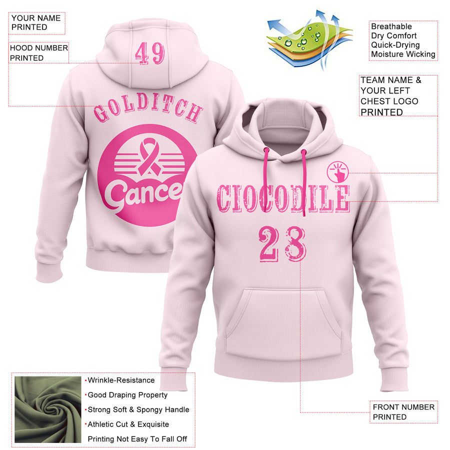 Custom Pink White 3D Pink Ribbon Breast Cancer Awareness Women Health Care Support Sports Pullover Sweatshirt Hoodie
