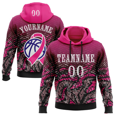 Custom Hot Pink White-Black 3D Pink Ribbon Breast Cancer Awareness Women Health Care Support Sports Pullover Sweatshirt Hoodie