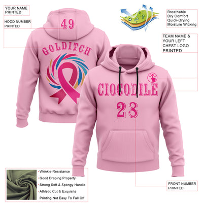 Custom Light Pink Hot Pink 3D Pink Ribbon Breast Cancer Awareness Women Health Care Support Sports Pullover Sweatshirt Hoodie
