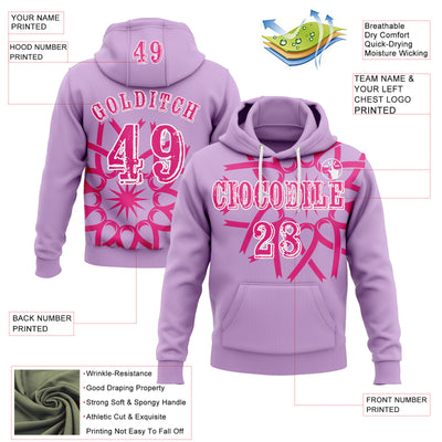 Custom Light Purple Hot Pink-White 3D Pink Ribbon Breast Cancer Awareness Women Health Care Support Sports Pullover Sweatshirt Hoodie