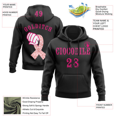 Custom Black Hot Pink-White 3D Pink Ribbon Breast Cancer Awareness Women Health Care Support Sports Pullover Sweatshirt Hoodie