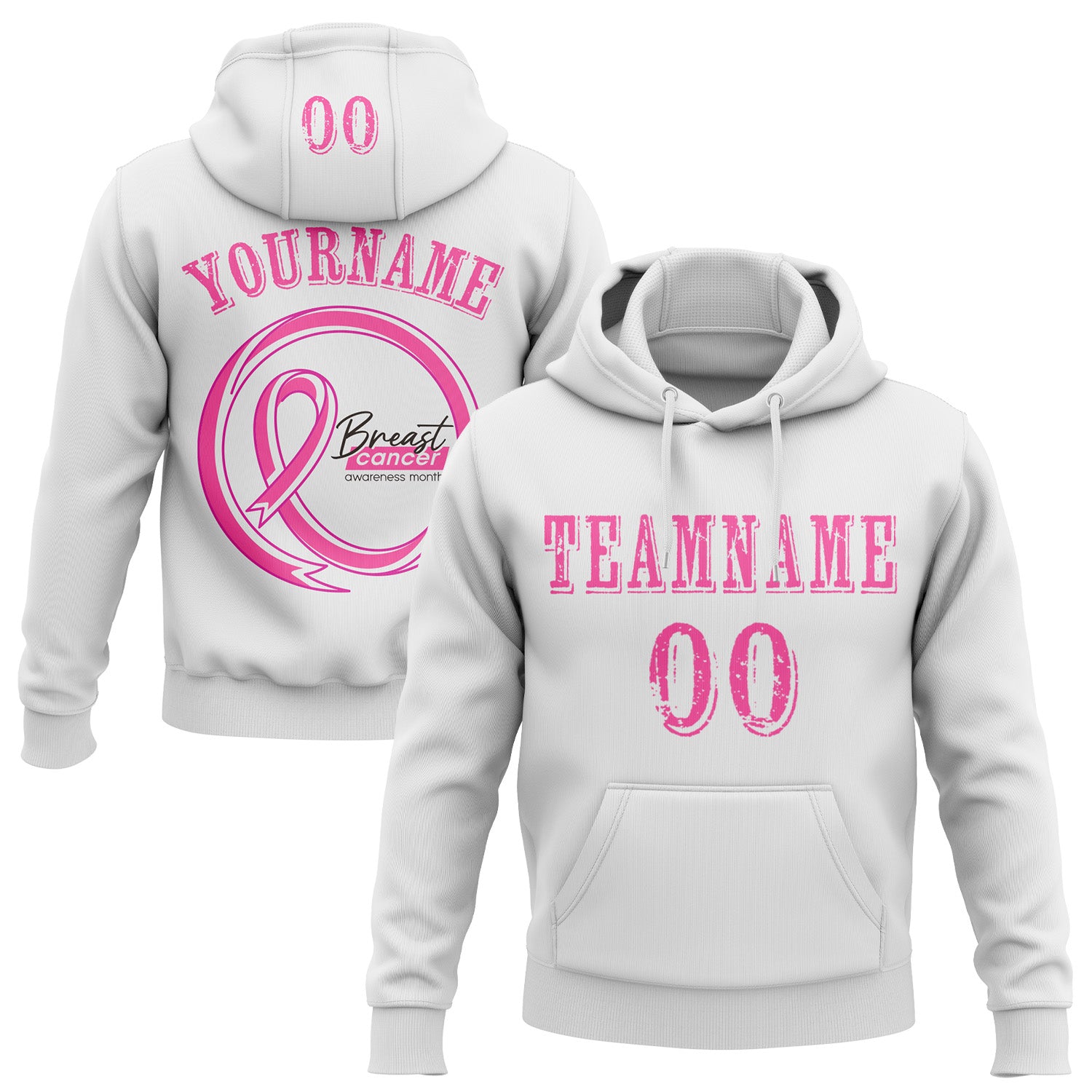 Custom White Pink 3D Pink Ribbon Breast Cancer Awareness Women Health Care Support Sports Pullover Sweatshirt Hoodie