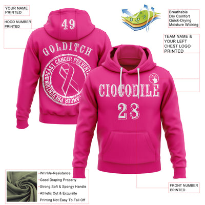 Custom Hot Pink White 3D Pink Ribbon Breast Cancer Awareness Women Health Care Support Sports Pullover Sweatshirt Hoodie