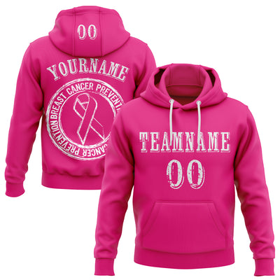 Custom Hot Pink White 3D Pink Ribbon Breast Cancer Awareness Women Health Care Support Sports Pullover Sweatshirt Hoodie