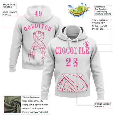 Custom White Pink 3D Pink Ribbon Breast Cancer Awareness Women Health Care Support Sports Pullover Sweatshirt Hoodie