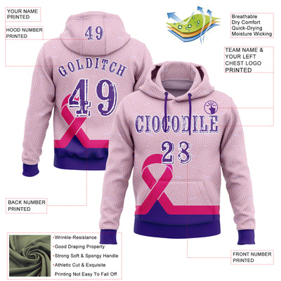 Custom Light Pink Purple Pink-White 3D Pink Ribbon Breast Cancer Awareness Women Health Care Support Sports Pullover Sweatshirt Hoodie