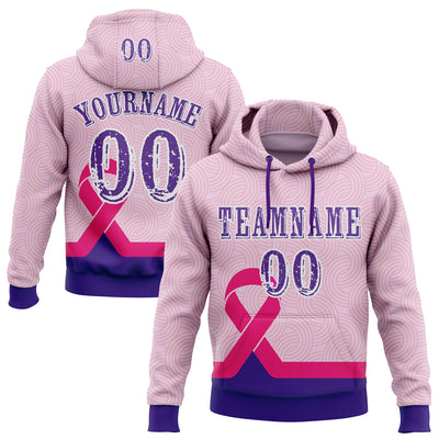 Custom Light Pink Purple Pink-White 3D Pink Ribbon Breast Cancer Awareness Women Health Care Support Sports Pullover Sweatshirt Hoodie