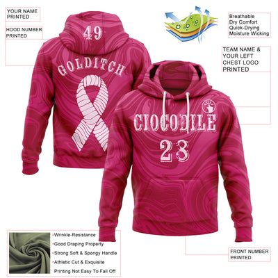 Custom Hot Pink Light Pink 3D Pink Ribbon Breast Cancer Awareness Women Health Care Support Sports Pullover Sweatshirt Hoodie