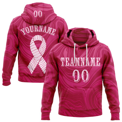 Custom Hot Pink Light Pink 3D Pink Ribbon Breast Cancer Awareness Women Health Care Support Sports Pullover Sweatshirt Hoodie