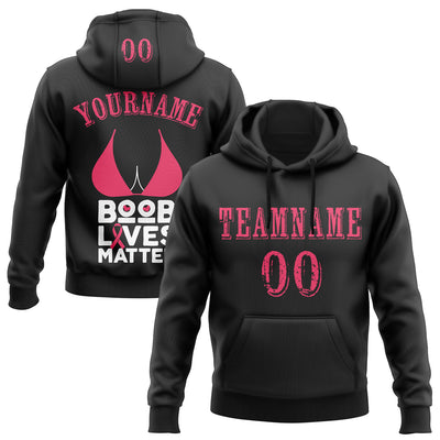 Custom Black Neon Pink-White 3D Pink Ribbon Breast Cancer Awareness Women Health Care Support Sports Pullover Sweatshirt Hoodie