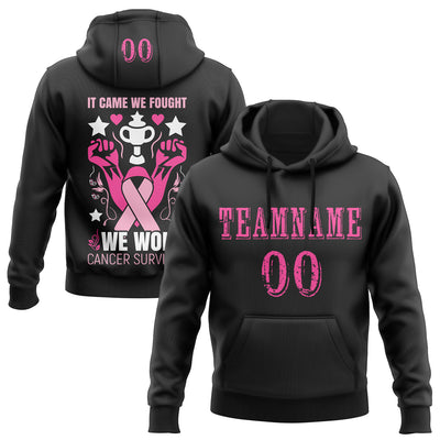 Custom Black Pink-White 3D Pink Ribbon Breast Cancer Awareness Women Health Care Support Sports Pullover Sweatshirt Hoodie