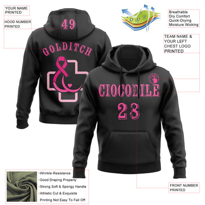 Custom Black Pink 3D Pink Ribbon Breast Cancer Awareness Women Health Care Support Sports Pullover Sweatshirt Hoodie