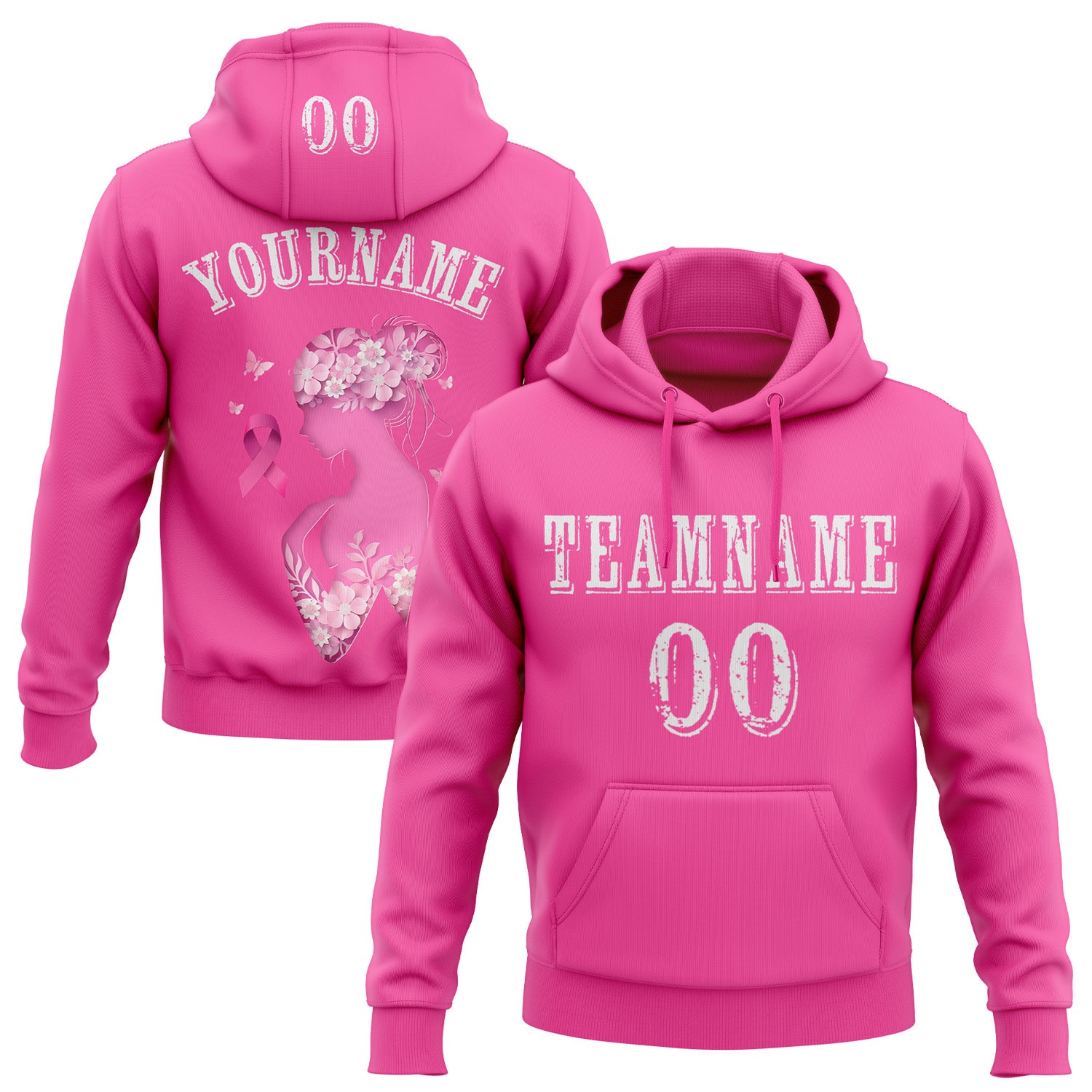 Custom Pink White 3D Pink Ribbon Breast Cancer Awareness Women Health Care Support Sports Pullover Sweatshirt Hoodie