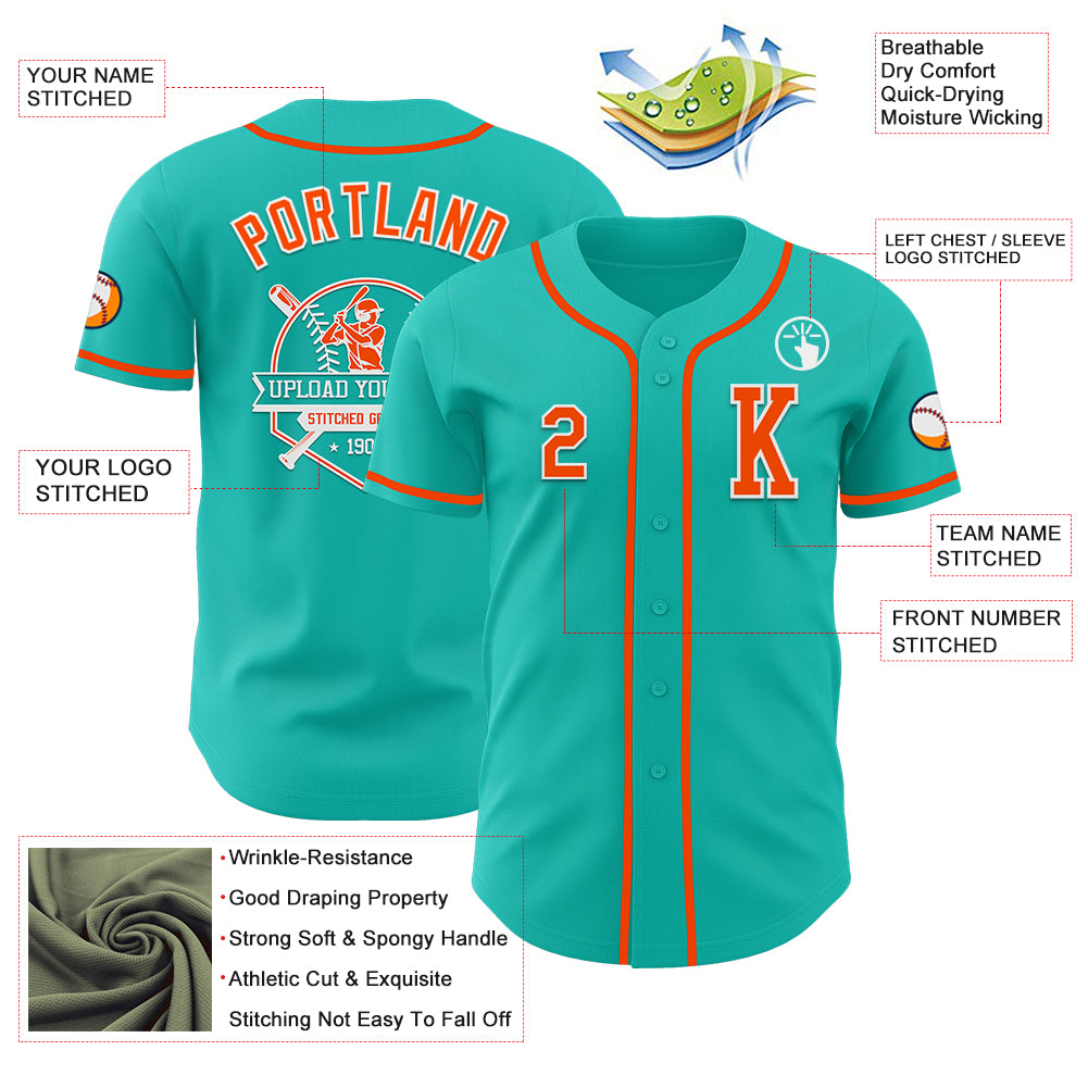 Custom Aqua Orange-White Authentic Baseball Jersey